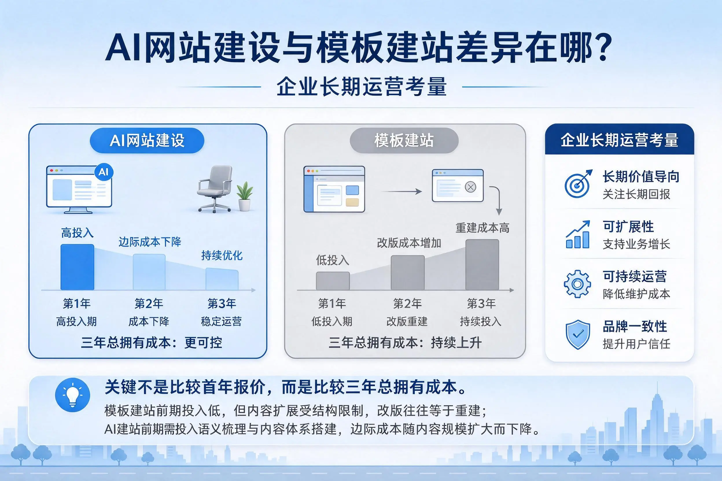 AI网站建设与模板建站差异在哪?湘西企业长期运营考量